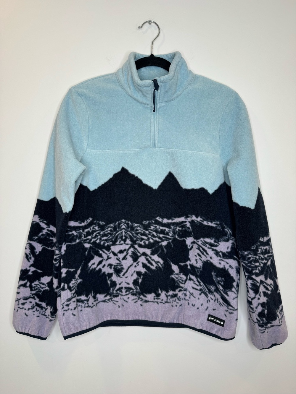 Woods Mountain Graphic Fleece Pullover  Blue Lavender Blackiston 1/4 Zip Top